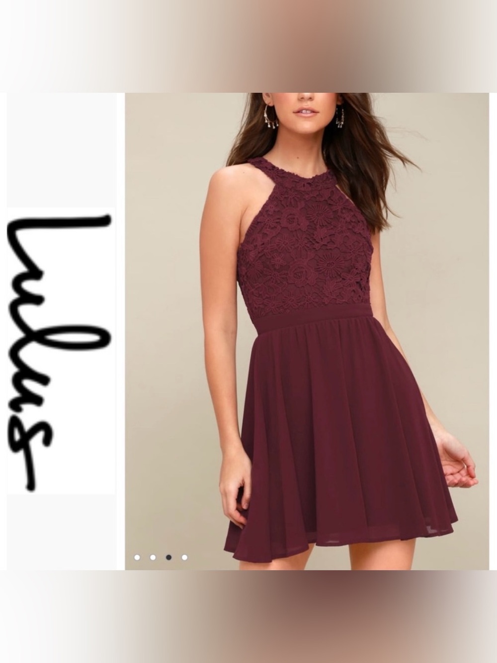 Lulu's Burgundy Lace Halter Mini Skater Dress